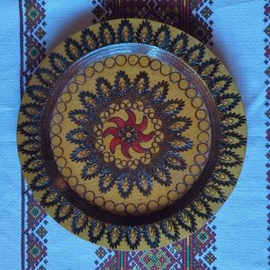 🇵🇱 Vintage Polish Pyrography Folk Art Wall Hanging Plate